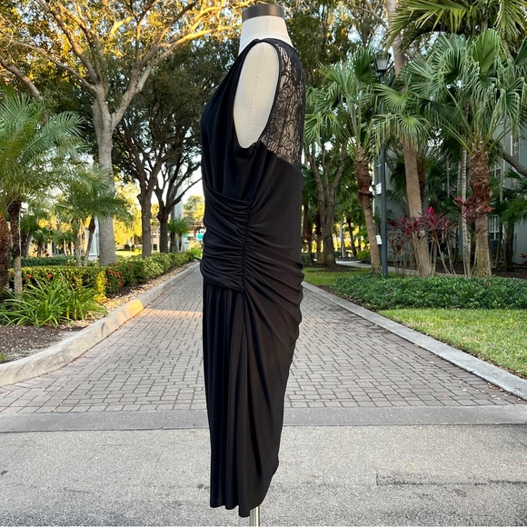 Ralph Lauren Evening Black Dress Size 14 Sleeveless Lace Back Stretch Ruched - Picture 6 of 15